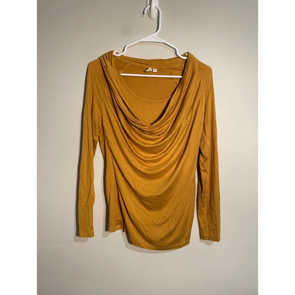 Anthropologie Pure Good Mustard Yellow Cowl Neck Layered Long Sleeve Top Size XS